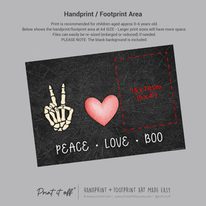 Peace Love Boo Handprint Ghost / Baby Kids Toddler Hand Template / Halloween Sign / Art Craft Memory Keepsake Decor / Print It Off