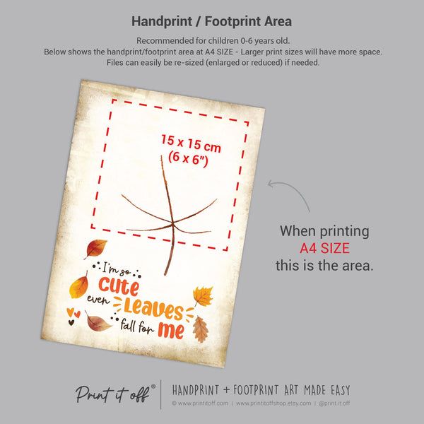So Cute Leaves Fall Handprint Leaf / Baby Kids Toddler Hand Template / Autumn Sign / Art Craft Memory Keepsake Decor / Print It Off