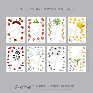 Counting Numbers 1 - 20 Handprint Footprint Art Craft Pack Book / Learning Baby Kids Toddler Memory Keepsake Template / Print It Off