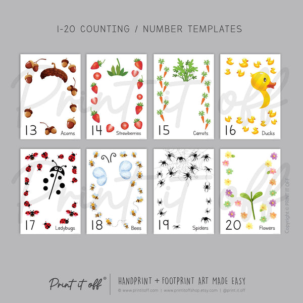 Counting Numbers 1 - 20 Handprint Footprint Art Craft Pack Book / Learning Baby Kids Toddler Memory Keepsake Template / Print It Off