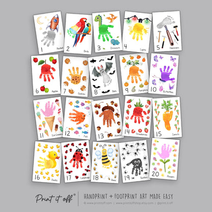 Counting Numbers 1 - 20 Handprint Footprint Art Craft Pack Book / Learning Baby Kids Toddler Memory Keepsake Template / Print It Off
