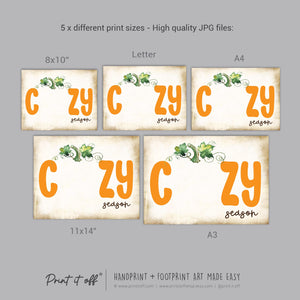 Cozy Season Fall Autumn Handprint Footprint Art / Baby Kids Toddler Template / Craft Activity Memory Keepsake / Print It Off