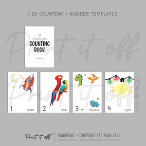 Counting Numbers 1 - 20 Handprint Footprint Art Craft Pack Book / Learning Baby Kids Toddler Memory Keepsake Template / Print It Off