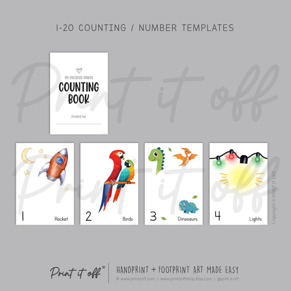 Counting Numbers 1 - 20 Handprint Footprint Art Craft Pack Book / Learning Baby Kids Toddler Memory Keepsake Template / Print It Off
