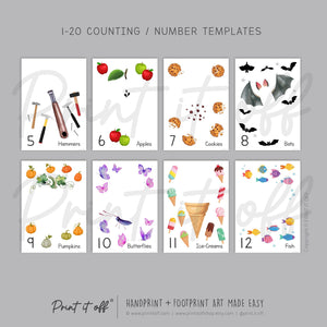 Counting Numbers 1 - 20 Handprint Footprint Art Craft Pack Book / Learning Baby Kids Toddler Memory Keepsake Template / Print It Off