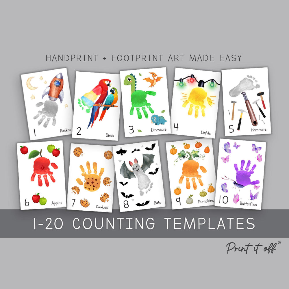 Counting Numbers 1 - 20 Handprint Footprint Art Craft Pack Book / Learning Baby Kids Toddler Memory Keepsake Template / Print It Off