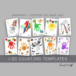 Counting Numbers 1 - 20 Handprint Footprint Art Craft Pack Book / Learning Baby Kids Toddler Memory Keepsake Template / Print It Off