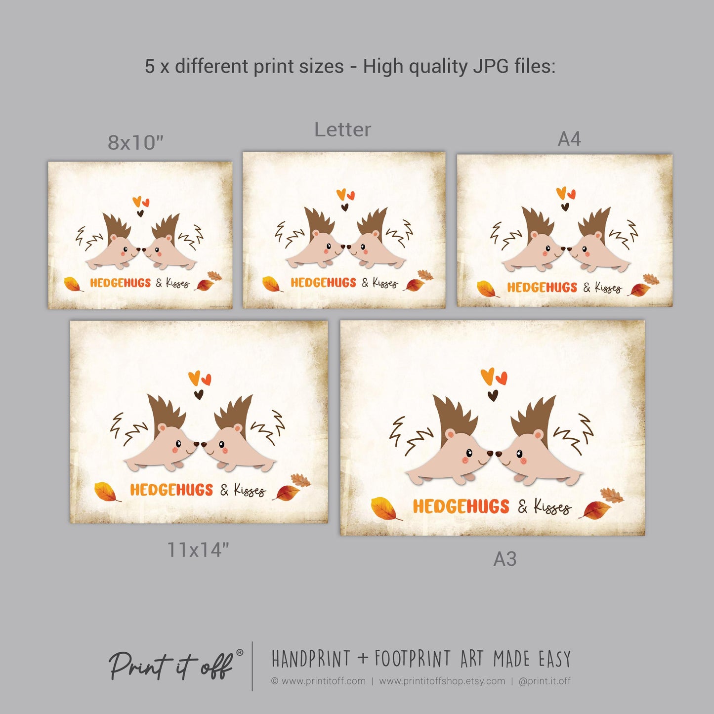 Hedgehugs & Kisses Fall Autumn Handprint Footprint Art Hedgehog / Baby Kids Toddler Template / Craft Activity Keepsake / Print It Off