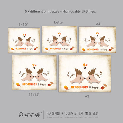 Hedgehugs & Kisses Fall Autumn Handprint Footprint Art Hedgehog / Baby Kids Toddler Template / Craft Activity Keepsake / Print It Off