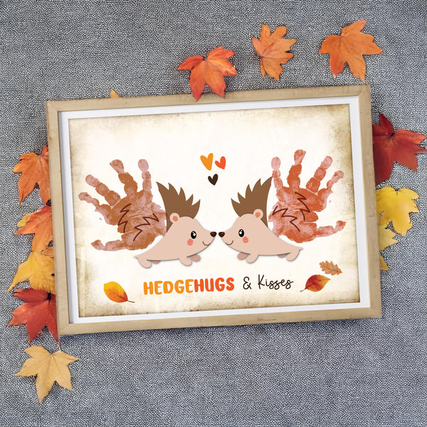 Hedgehugs & Kisses Fall Autumn Handprint Footprint Art Hedgehog / Baby Kids Toddler Template / Craft Activity Keepsake / Print It Off 0978