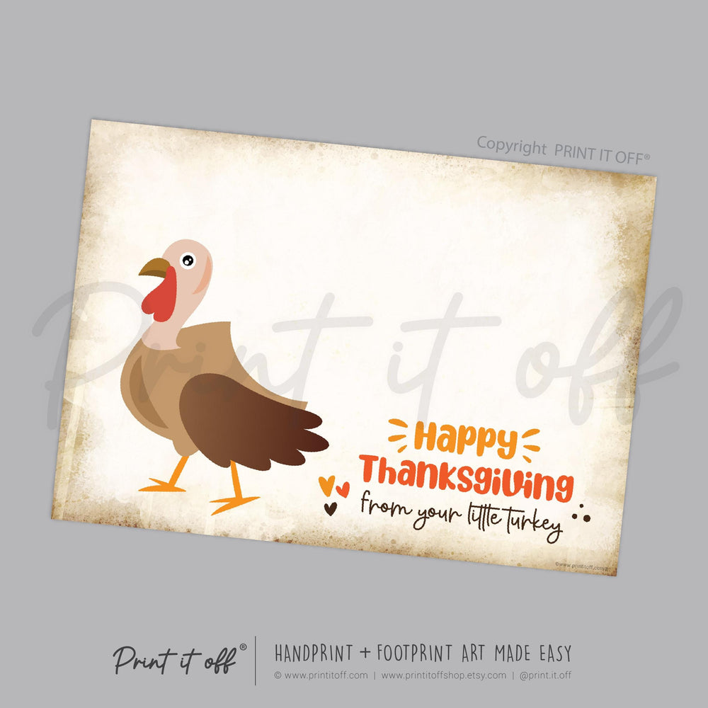 Turkey Thanksgiving Fall Autumn - Footprint Art Craft Printable Keepsake Gift Template - PRINT IT OFF