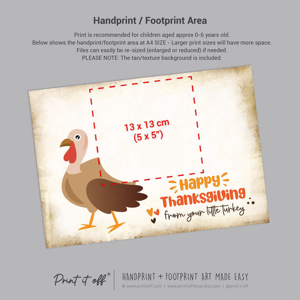 Turkey Thanksgiving Fall Autumn - Footprint Art Craft Printable Keepsake Gift Template - PRINT IT OFF