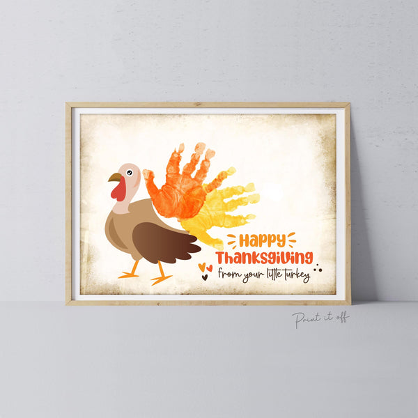 Turkey Thanksgiving Fall Autumn - Footprint Art Craft Printable Keepsake Gift Template - PRINT IT OFF