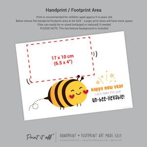Bee Happy New Year - Handprint Art Craft Printable Keepsake Gift Template Hand Baby - PRINT IT OFF