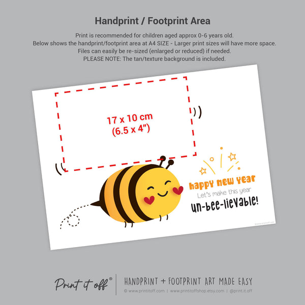 Bee Happy New Year - Handprint Art Craft Printable Keepsake Gift Template Hand Baby - PRINT IT OFF