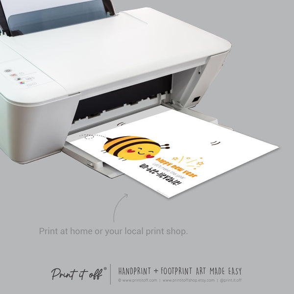 Bee Happy New Year - Handprint Art Craft Printable Keepsake Gift Template Hand Baby - PRINT IT OFF