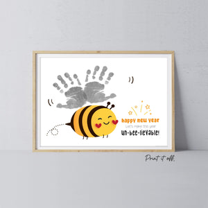 Bee Happy New Year - Handprint Art Craft Printable Keepsake Gift Template Hand Baby - PRINT IT OFF