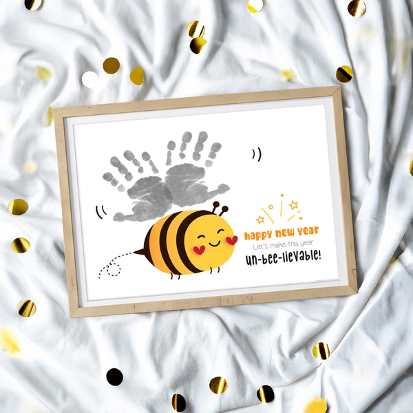 Bee Happy New Year - Handprint Art Craft Printable Keepsake Gift Template Hand Baby - PRINT IT OFF