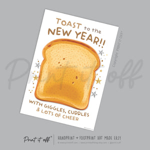 Toast Happy New Year - Handprint Footprint Art Craft Printable Keepsake Gift Template Hand Baby - PRINT IT OFF