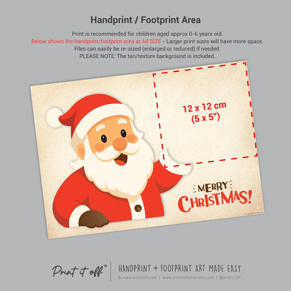 Santa Merry Christmas Xmas - Hand Handprint Footprint Art Craft Printable Keepsake Gift Template - PRINT IT OFF