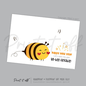 Bee Happy New Year - Handprint Art Craft Printable Keepsake Gift Template Hand Baby - PRINT IT OFF