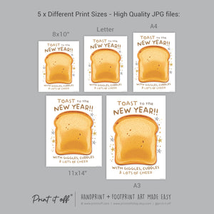 Toast Happy New Year - Handprint Footprint Art Craft Printable Keepsake Gift Template Hand Baby - PRINT IT OFF