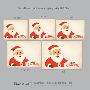 Santa Merry Christmas Xmas - Hand Handprint Footprint Art Craft Printable Keepsake Gift Template - PRINT IT OFF