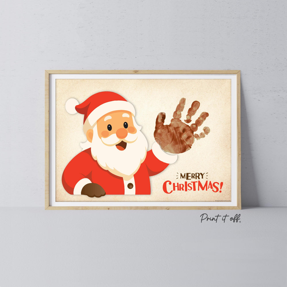Santa Merry Christmas Xmas - Hand Handprint Footprint Art Craft Printable Keepsake Gift Template - PRINT IT OFF