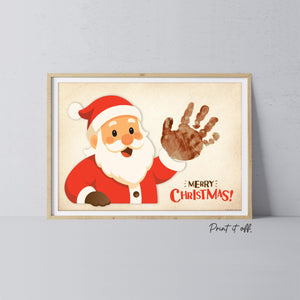Santa Merry Christmas Xmas - Hand Handprint Footprint Art Craft Printable Keepsake Gift Template - PRINT IT OFF
