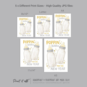 Poppin' Bottles for the New Year - Handprint Footprint Art Craft Printable Keepsake Gift Template Baby - PRINT IT OFF