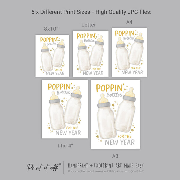 Poppin' Bottles for the New Year - Handprint Footprint Art Craft Printable Keepsake Gift Template Baby - PRINT IT OFF