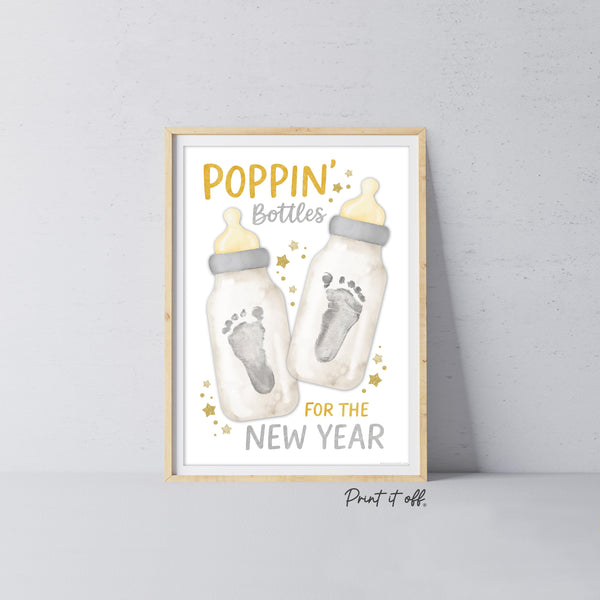 Poppin' Bottles for the New Year - Handprint Footprint Art Craft Printable Keepsake Gift Template Baby - PRINT IT OFF