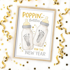Poppin' Bottles for the New Year - Handprint Footprint Art Craft Printable Keepsake Gift Template Baby - PRINT IT OFF