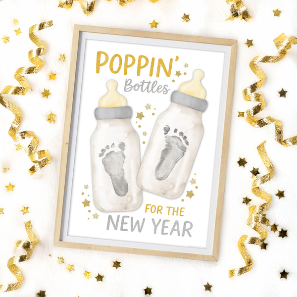 Poppin' Bottles for the New Year - Handprint Footprint Art Craft Printable Keepsake Gift Template Baby - PRINT IT OFF