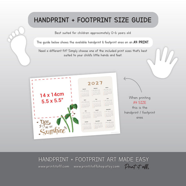 Easy DIY handprint craft for children that can be printed at home and turned into a personalised 2027 calendar.