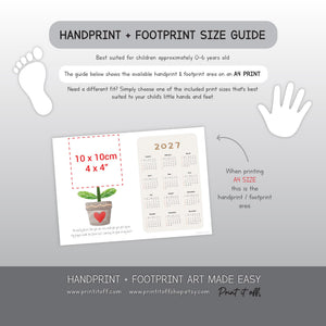 Easy printable handprint craft for kids that can be downloaded and printed at home to create a personalised 2027 calendar.