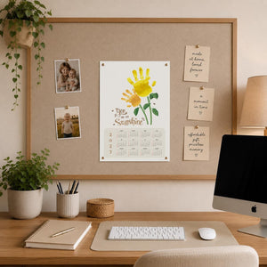 Sunflower handprint art calendar made using a child's painted handprint with printable 2027 calendar design - print it off