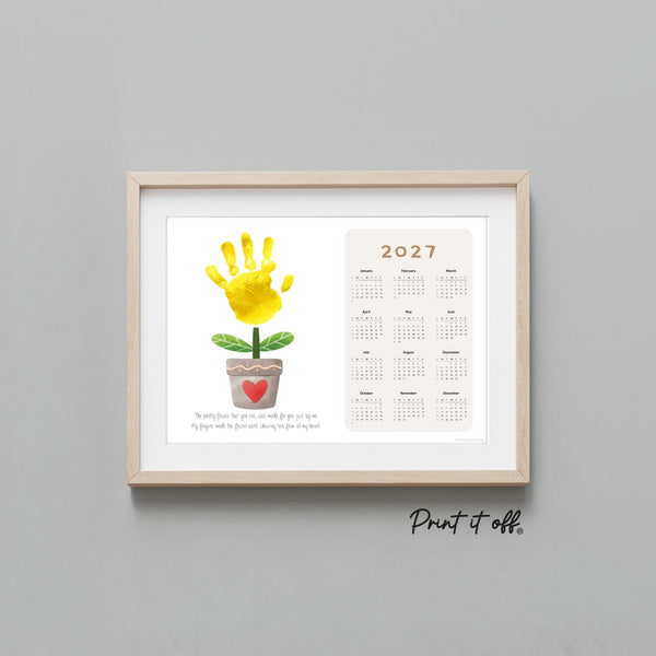 2027 Handprint Calendar, Flower Pot Handprint Art, Printable Kids Calendar Craft, Child Keepsake Poem, Diy Gift PRINT IT OFF 1023