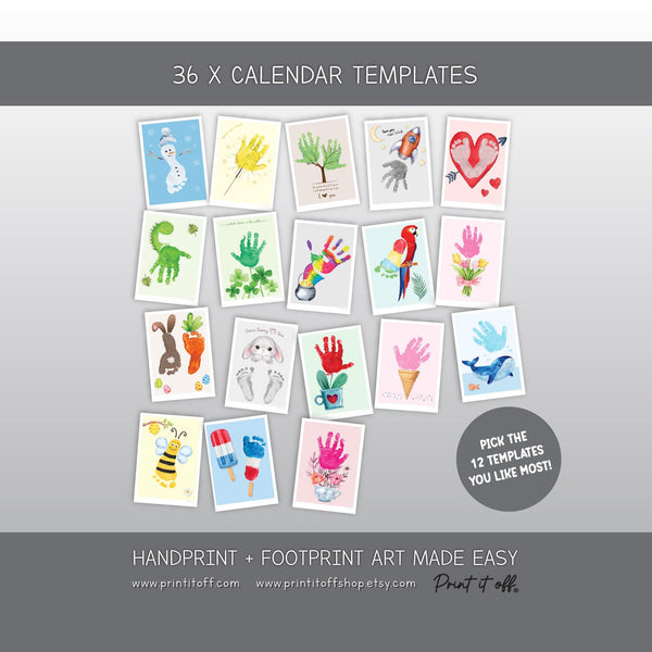 2027 Handprint Calendar, Handprint & Footprint Crafts, Printable Kids Calendar, Baby Toddler Keepsake, DIY Grandparent Gift