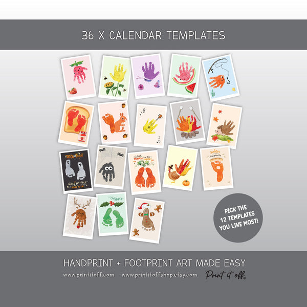 2027 Handprint Calendar, Handprint & Footprint Crafts, Printable Kids Calendar, Baby Toddler Keepsake, DIY Grandparent Gift