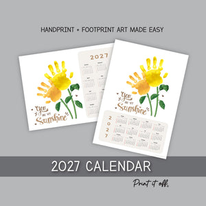 2027 Handprint Calendar, Sunflower Handprint Art, Printable Kids Calendar Craft, Baby Toddler Keepsake, Gift PRINT IT OFF 1022