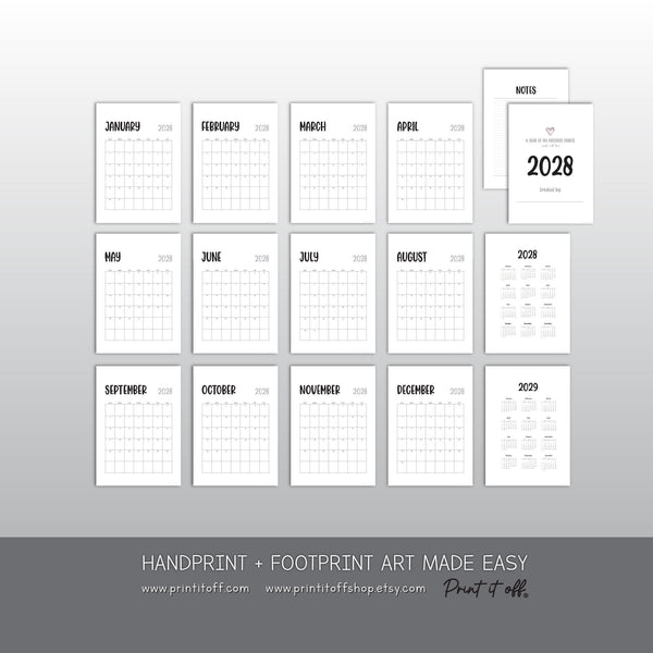 2028 Handprint & Footprint Calendar, Printable Kids Craft Templates, Diy Keepsake, Homemade Gift PRINT IT OFF