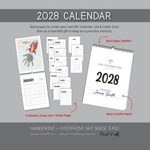 2028 Handprint & Footprint Calendar, Printable Kids Craft Templates, Diy Keepsake, Homemade Gift PRINT IT OFF
