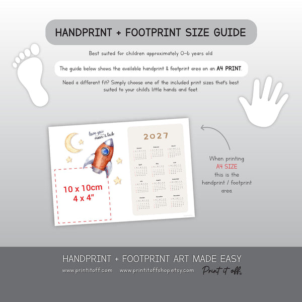 2027 Handprint Calendar, Love You Moon And Back Rocket Art, Printable Kids Baby Calendar Craft, Child Keepsake, Diy Gift PRINT IT OFF