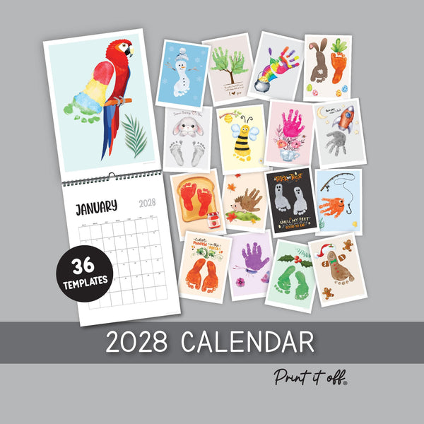 2028 Handprint & Footprint Calendar, Printable Kids Craft Templates, Diy Keepsake, Homemade Gift PRINT IT OFF