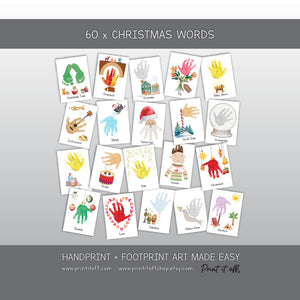 Christmas Handprint & Footprint Art, Printable Kids Craft Templates, Christmas Words Learning, Toddler Preschool Keepsake PRINT IT OFF