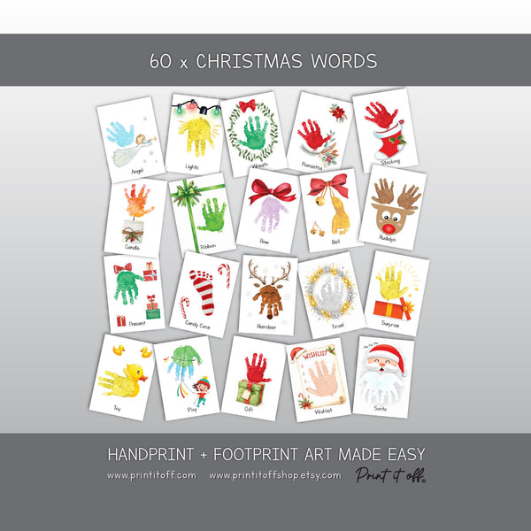 Christmas Handprint & Footprint Art, Printable Kids Craft Templates, Christmas Words Learning, Toddler Preschool Keepsake PRINT IT OFF