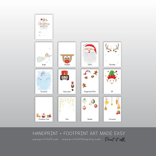 Christmas Handprint & Footprint Art, Printable Kids Craft Templates, Christmas Words Learning, Toddler Preschool Keepsake PRINT IT OFF