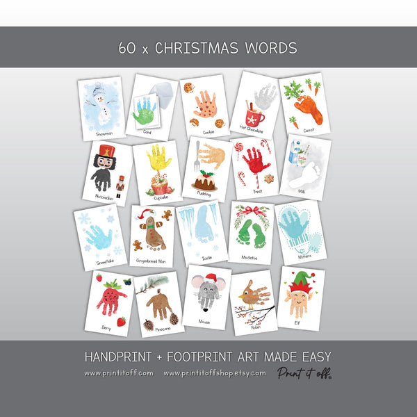 Christmas Handprint & Footprint Art, Printable Kids Craft Templates, Christmas Words Learning, Toddler Preschool Keepsake PRINT IT OFF