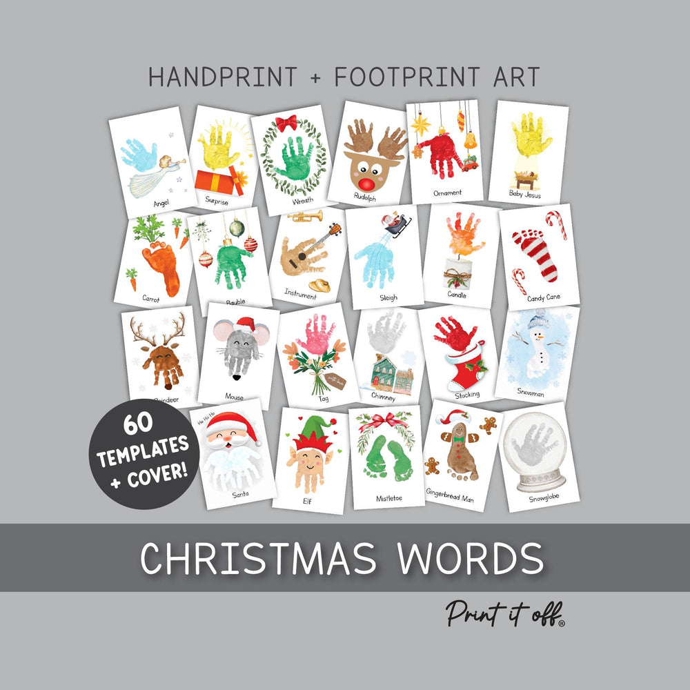 Christmas Handprint & Footprint Art, Printable Kids Craft Templates, Christmas Words Learning, Toddler Preschool Keepsake PRINT IT OFF